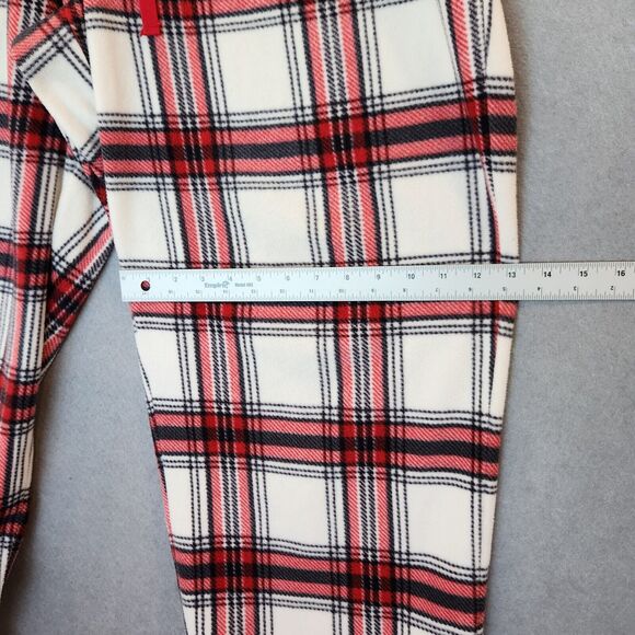 PajamaGram Mens Fleece Pajama Set XL Red White Plaid Long Sleeve Wide Leg PJs - Picture 16 of 16